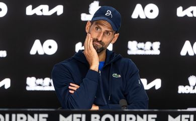 Novak Djokovic em entrevista coletiva durante o Aberto da Austrália
24/01/2025  Mike Frey-Imagn Images