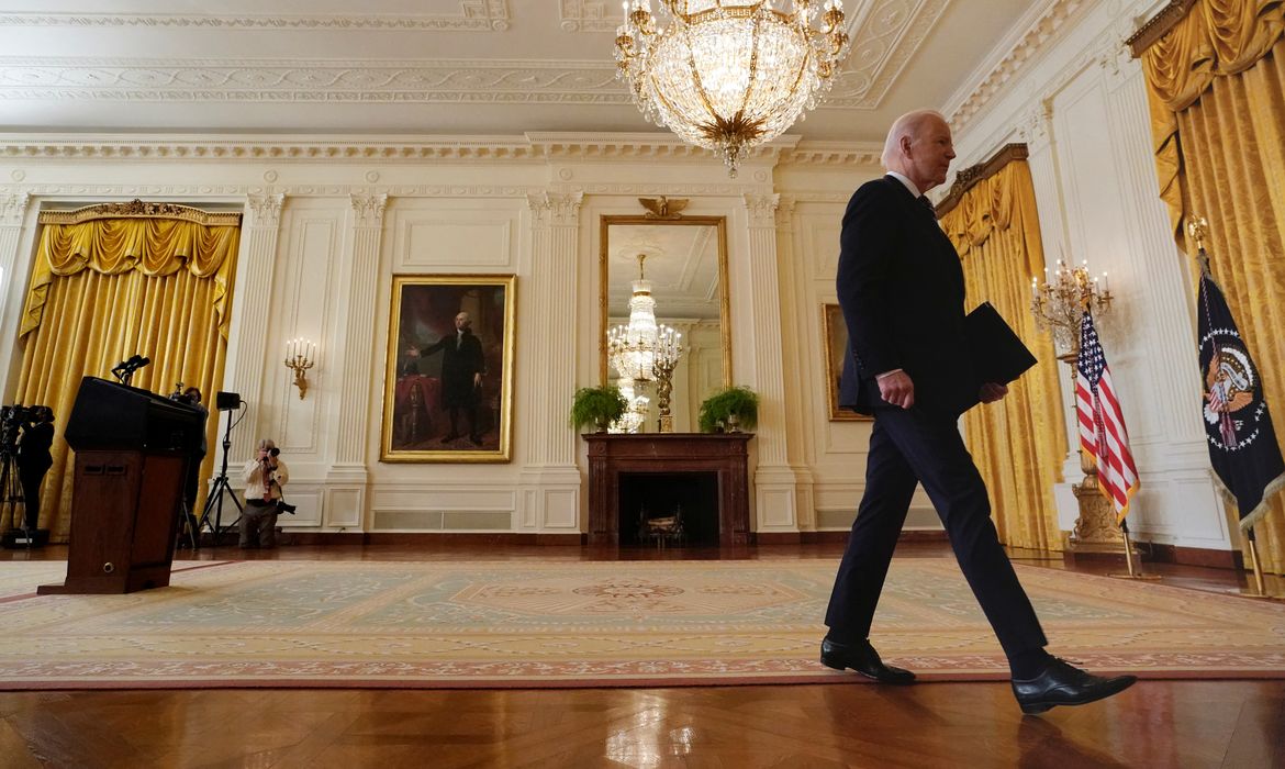 U.S. President Joe Biden delivers remarks on Russia-Ukraine situation from the White House in Washington