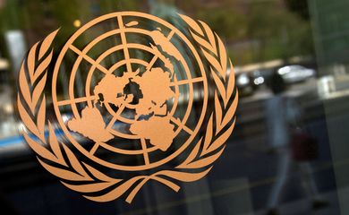 FILE PHOTO: The logo of the United Nations is seen on the outside of its headquarters in New York