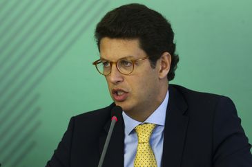 O ministro do Meio Ambiente, Ricardo Salles, durante coletiva sobre o acidente da barragem da Vale em Brumadinho, Minas Gerais.
