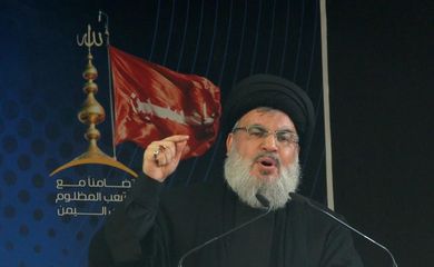 Líder do Hezbollah,  Sayyed Hassan Nasrallah, discursa a apoiadores nos subúrbios de Beirute, Líbano 
12/10/2016 REUTERS/Aziz Taher