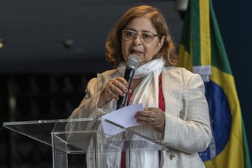 Brasília 21/03/2023 - A ministra das Mulheres, Cida Gonçalvez durante evento sobre enfrentamento à violência contra a mulher, no ministério da Justiça.
Foto: Antonio Cruz/Agência Brasil