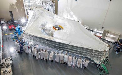 FILE PHOTO: Sunshield for NASA's James Webb Space Telescope expanded at Northrop Grumman facility in Redondo Beach