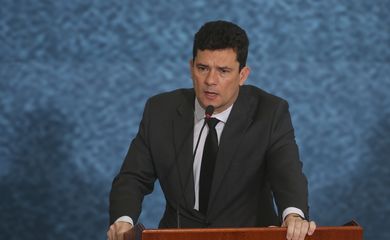  
O ministro da Justiça e Segurança Pública, Sergio Moro, participa do lançamento da campanha publicitária do Projeto Anticrime, do governo federal