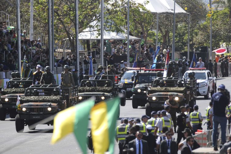 Desfile cívico-militar na Esplanada dos Ministérios, em Brasília. 