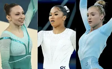 ginastas Ana Barbosu, Jodan Chiles e Sabrina Maneca-Voina - revisão de notas - ginástica artística - solo - Paris 2024