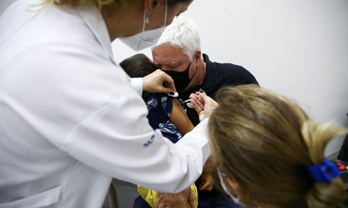 Children receive COVID-19 vaccine in Sao Paulo