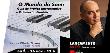 Banner de lançamento do livro O Mundo do Som, de Cláudio Soares
