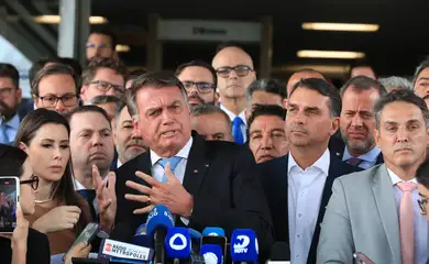 Brasília (DF), 26/03/2025  - Ex-presidente Jair Bolsonaro durante declaração a imprensa após virar Réu no STF. Foto: Lula Marques/Agência Brasil