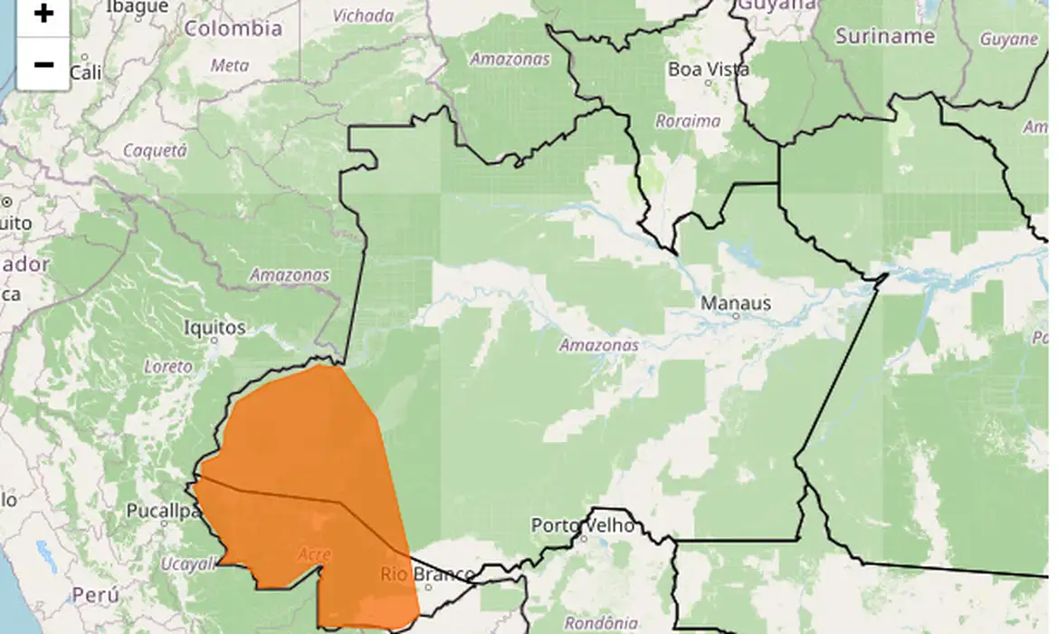 Brasília (DF), 14/04/2026 - Alerta laranja do Inmet para municípios do Acre. Foto: Inmet/Divulgação