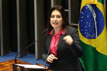 Brasília - Senadora Simone Tebet durante sessão do impeachment no Senado, conduzida pelo presidente do STF, Ricardo Lewandowski  (Antonio Cruz/Agência Brasil)