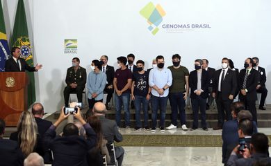 O presidente Jair Bolsonaro, participa do lançamento do Programa Genomas Brasil  no Palácio do Planalto