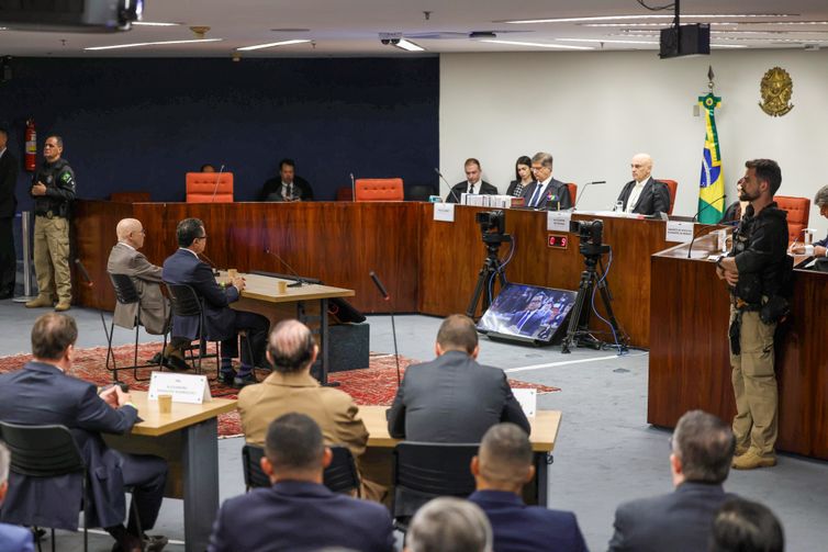 Gustavo Moreno/STF Brasília (DF), 10/06/2025- O ministro do Supremo Tribunal Federal (STF) Alexandre de Moraes começa a ouvir os réus do núcleo 1 na ação da trama golpista, os interrogatórios ocorrerão presencialmente na sala de julgamentos da primeira turma da corte.
Foto: Gustavo Moreno/STF