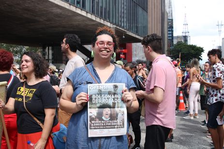 A pesquisador e femista, Hailey Kaas, participa da VI Caminhada Trans de São Paulo, que celebra o Dia Nacional da Visibilidade Trans e Travesti, na avenida Paulista.