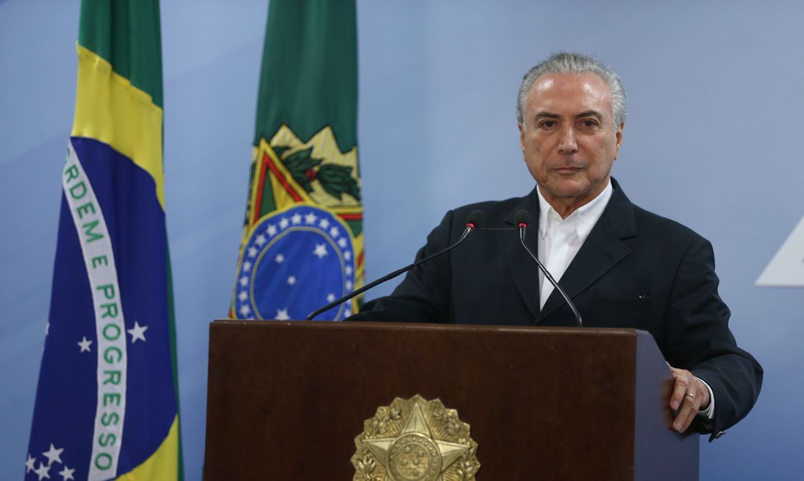 Presidente Michel Temer durante pronunciamento oficial no Planalto
