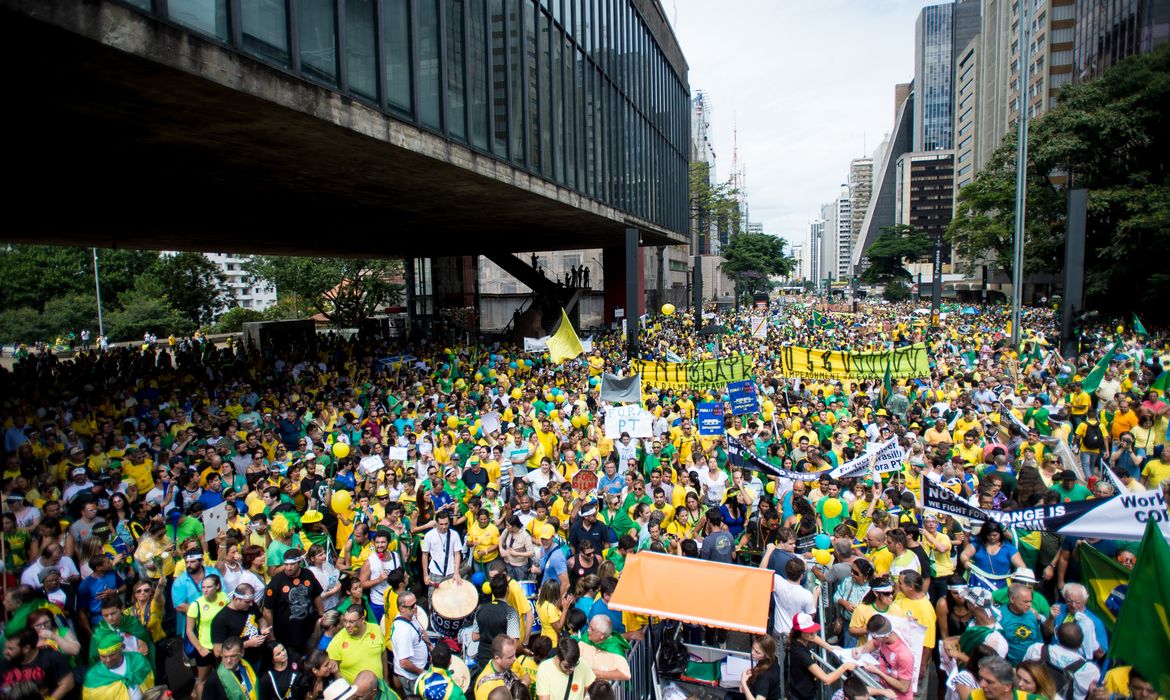 Manifestantes realizam ato contra a corrupção e contra o governo na Avenida Paulista ( Marcelo Camargo/Agência Brasil)