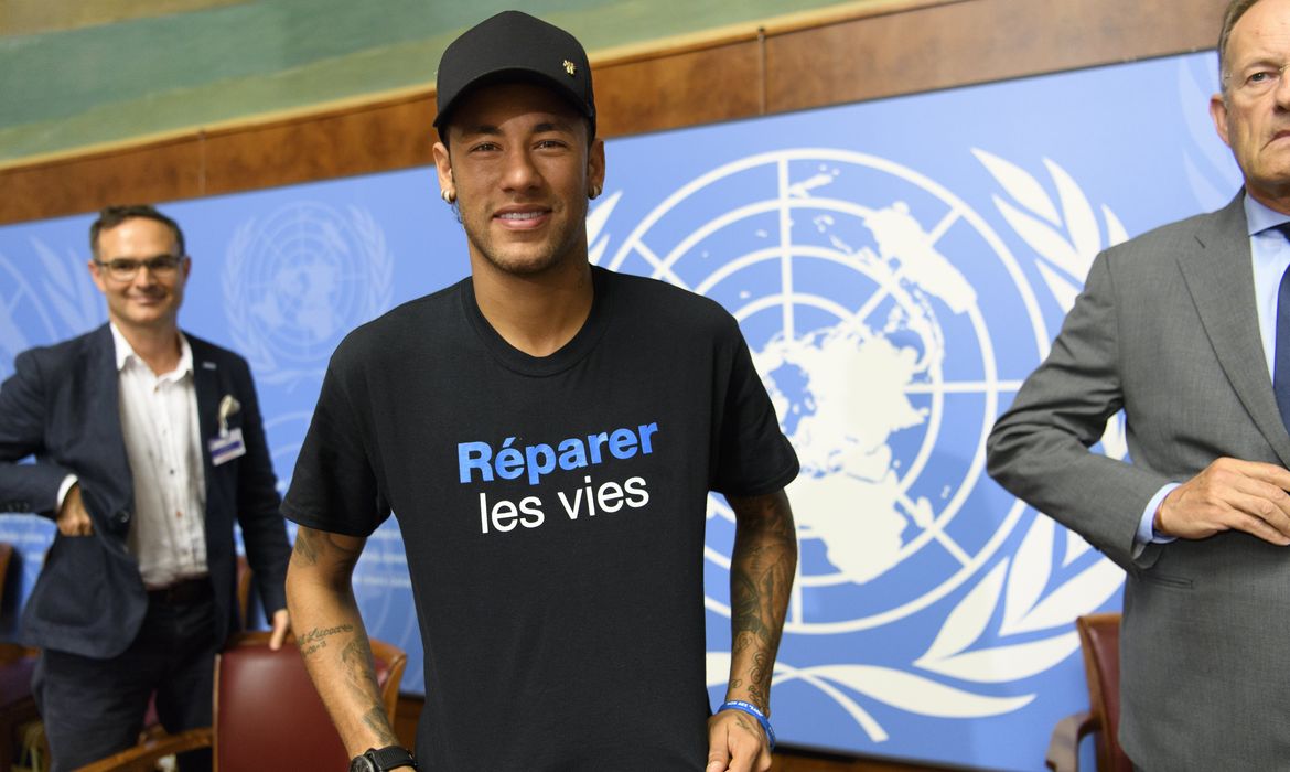 Neymar Jr. durante sua apresentação com Embaixador da Boa Vontade na sede da ONU 