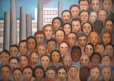 Operários, pintura de Tarsila do Amaral/Imagem: Fotografia de Jean-Pierre Dalbéra/CC BY 2.0 Operários, pintura de Tarsila do Amaral