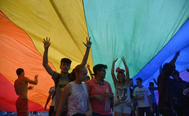 Participantes da Parada LGBT de Brasília percorrem com animação o trajeto entre o Eixão Sul e o Museu da República (Marcello Casal Jr/Agência Brasil)