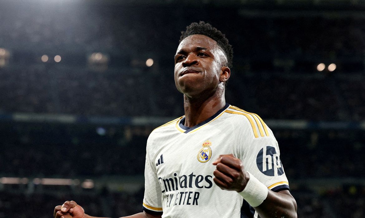 Vinícius Jr. em jogo Real Madrid x RB Leipzig
 6/3/2024   REUTERS/Violeta Santos Moura