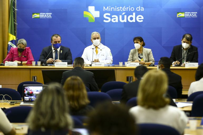 O ministro da Saúde, Marcelo Queiroga, durante anúncio de ações para o cuidado às pessoas com condições pós-covid-19.
