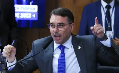 Brasília (DF) 19/11/2024 Senador, Flávio Bolsonaro, na comissão de segurança do Senado. Senador falou que pensar em Matar não é crime