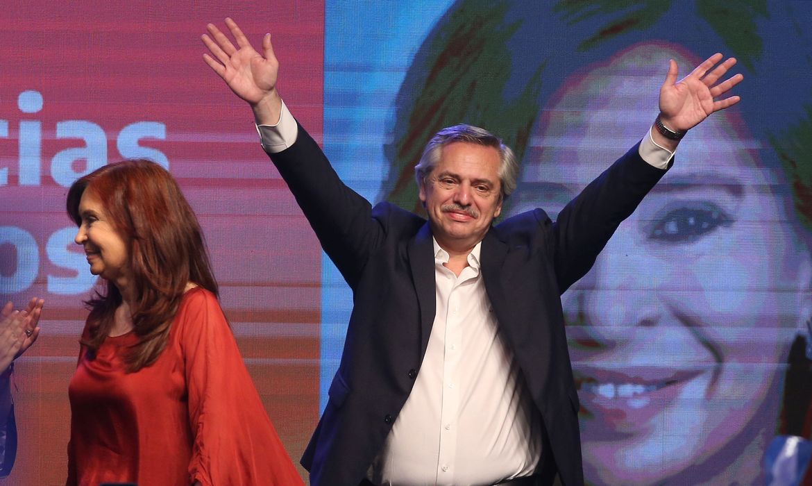 Presidential candidate Alberto Fernandez and running mate former President Cristina Fernandez de Kirchner celebrate after election results in Buenos Aires, Argentina October 27, 2019. REUTERS/Agustin Marcarian