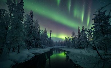 Aurora Borealis (Northern Lights) is seen in the sky over Muonio in Lapland