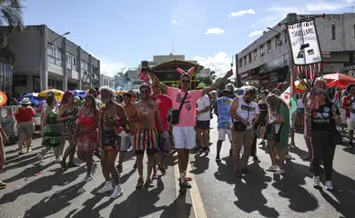 Brasília (DF), 04/03/2025 - Foliões se divertem no Pacotão, tradicional bloco de carnaval com marchinhas que satirizam o cenário político nacional. Foto: Marcelo Camargo/Agência Brasil