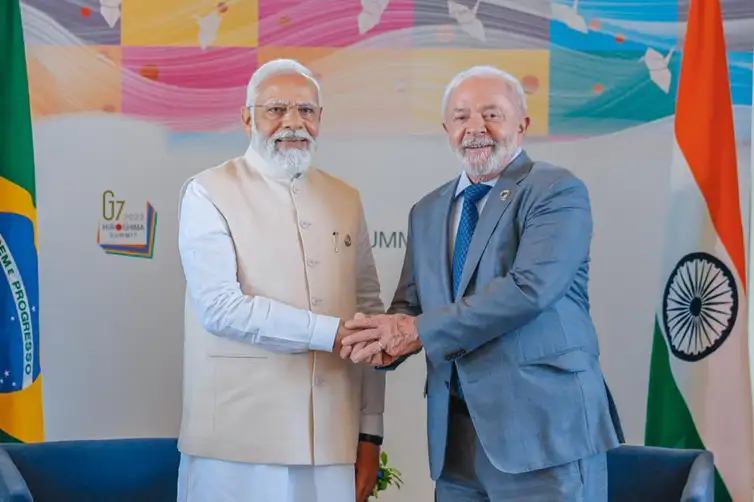 Hiroshima, Japão. 21.05.2023 - Presidente da Republica, Luiz Inacio Lula da Silva e primeiro ministro da Índia,
Narendra Modi.  Foto: Ricardo Stuckert/PR
