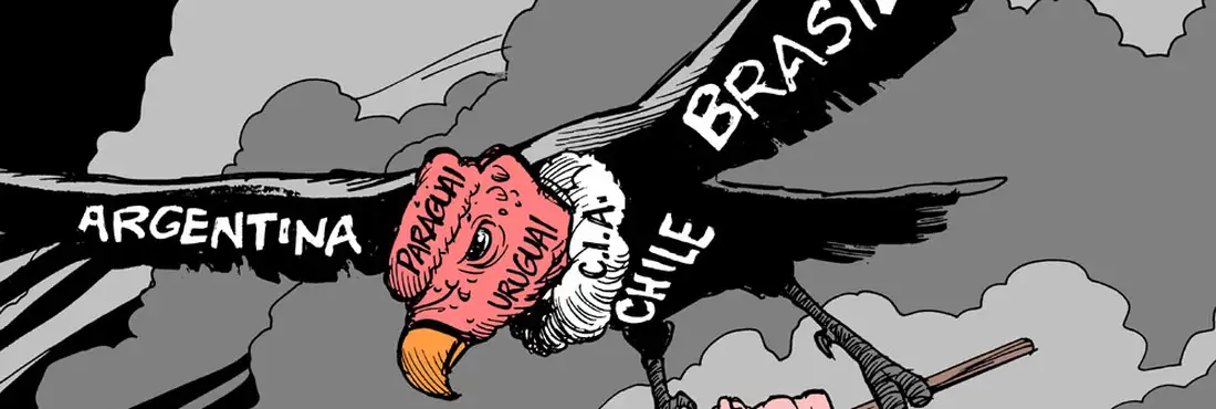Charge Operação Condor Operação Condor teria ocorido em 1975, entre as ditaduras militares do Brasil, da Argentina, do Chile, Paraguai, Uruguai e da Bolívia para vigiar e até eliminar opositores.