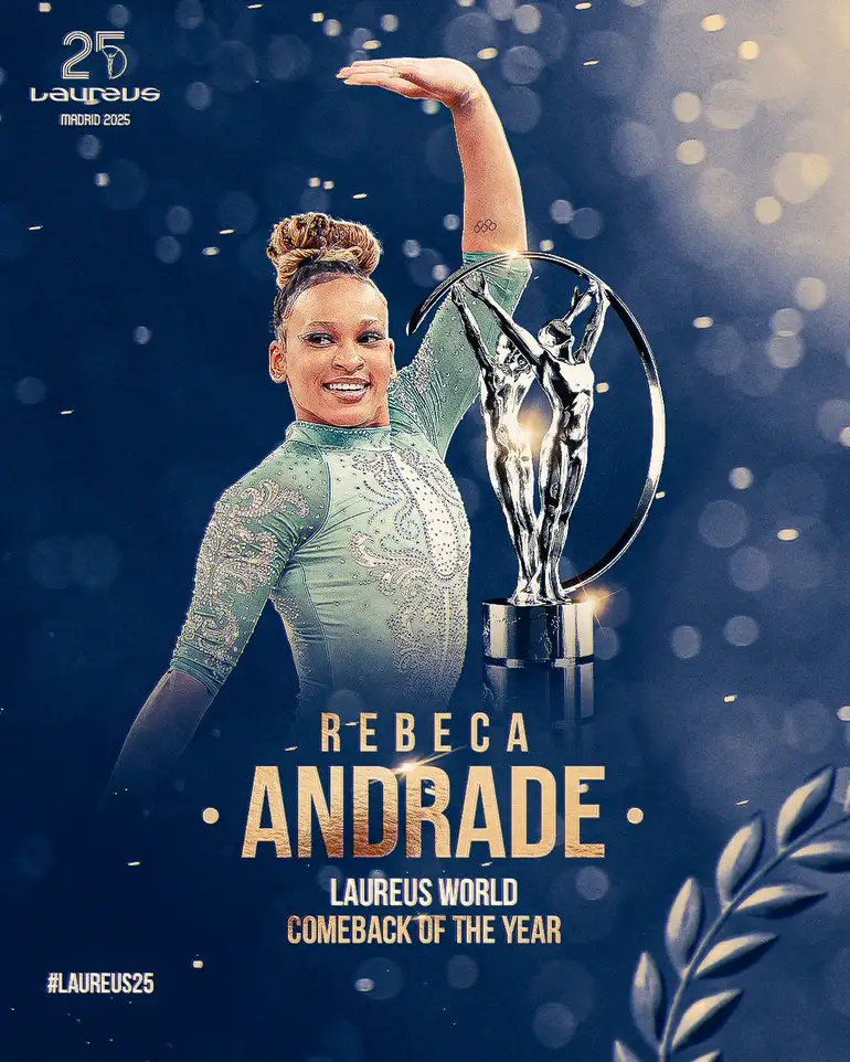 Rebeca Andrade vence prêmio Laureus na categoria Retorno do Ano, em 21/04/2025