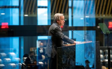 O secretário-geral das Nações Unidas, Antonio Guterres, fala durante a 75ª Assembleia Geral anual da ONU, que está sendo realizada principalmente devido à pandemia da doença coronavírus (COVID-19)