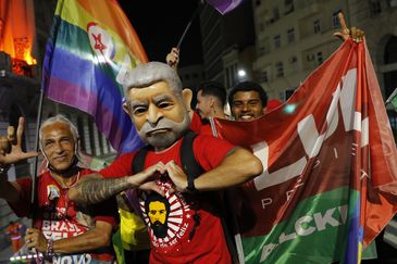 Supporters celebrate the election of former President Luiz Inácio Lula da Silva for his 3rd term, with a 2nd round victory in the 2022 elections.
