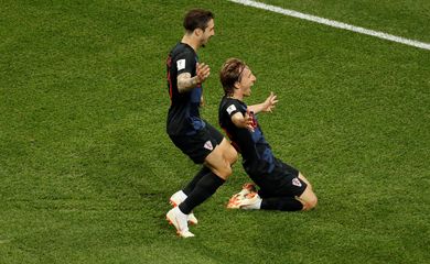 Copa 2018: Argentina e Croácia. Comemoração do segundo gol da Croácia.
