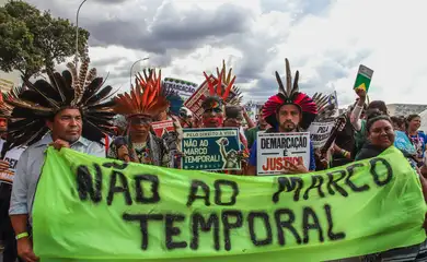 Brasília (DF), 30/08/2023, Manifestação de Indígenas contra o marco temporal, na Esplanada dos Ministérios.  Foto: Antônio Cruz/Agência Brasil