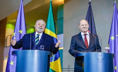Berlim 04/12/2023, O presidente Lula e o chanceler Olaf Scholz, durante assinatura de atos, declaração conjunta e coletiva de imprensa em Berlim. Foto: Ricardo Stuckert/PR