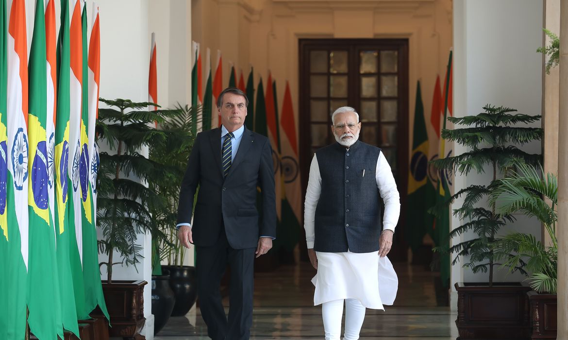  Presidente da República, Jair Bolsonaro, durante reunião privada com o Primeiro-Minstro da Índia, Narenda Modi .
