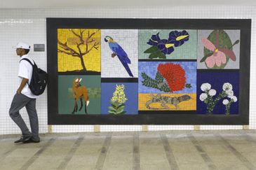 Marcelo Camargo/Agência Brasil Mosaicos da artista plástica Cida Carvalho homenageiam Brasília e cerrado em estações de metrô da cidade.