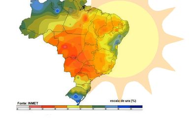 Ilustração do mapa do Brasil mostrando altas tempuraturas. Fonte: INMET