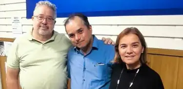 Maestro Eduardo Dias Carvalho, Sandro Xavier, integrante do coro, Maria Clotilde Tavares, coordenadora do coro