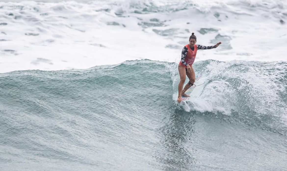  10 of 80  Chloe Calmon from Brasil advances to Round 3 of the 2019 Taiwan Open of Surfing World Longboard Championships after winning Heat 3 of Round 1 at Jinzun Harbour on December 1, 2019 in Taitung County, Taiwan 